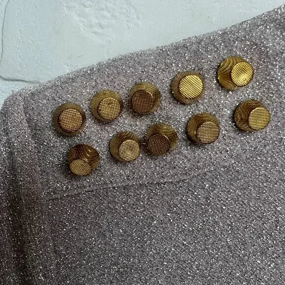 UMGEE Champagne Sparkle Short Sleeve Gold Stud Shirt Dress -sz M - Picture 6 of 6